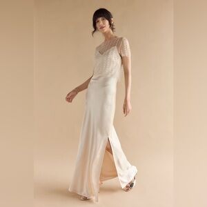 Jaiden Pearl Sheer Overlay Satin Dress